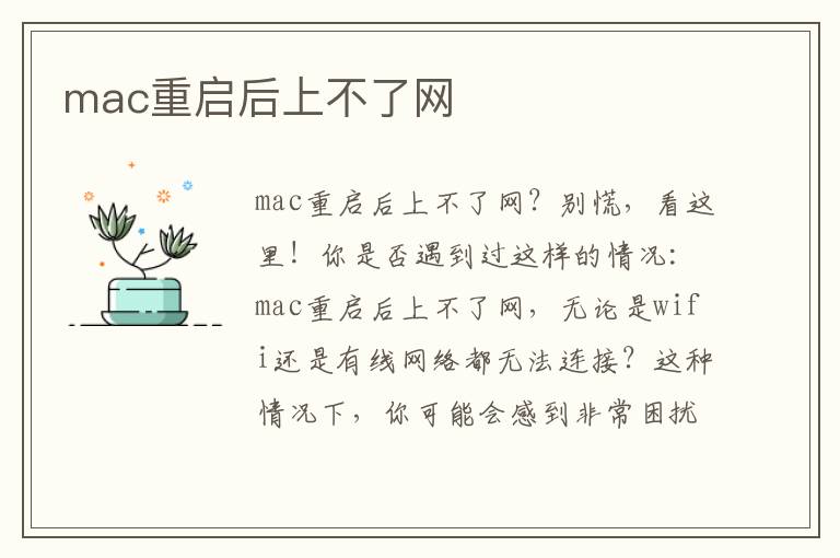 mac重启后上不了网