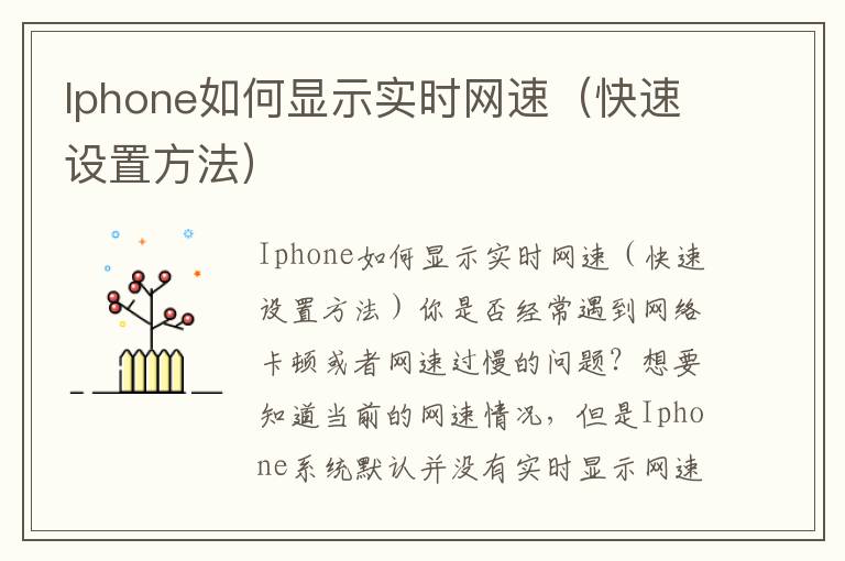 Iphone如何显示实时网速（快速设置方法）