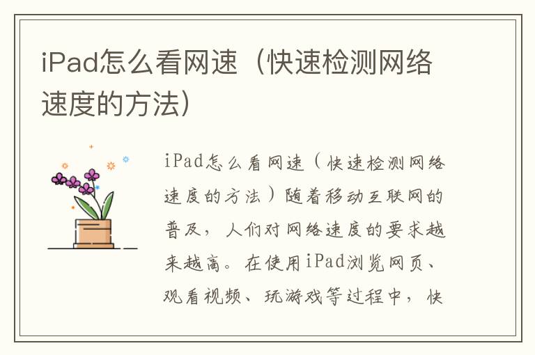 iPad怎么看网速（快速检测网络速度的方法）