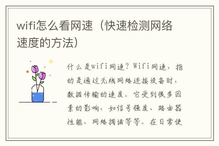 wifi怎么看网速（快速检测网络速度的方法）