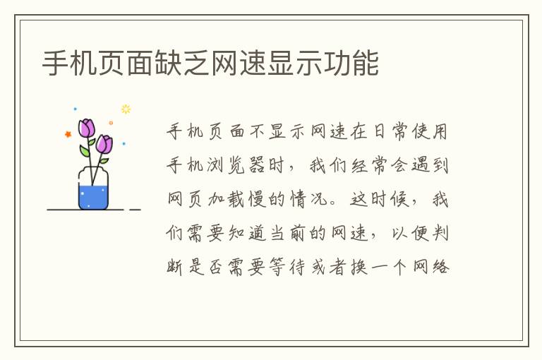 手机页面缺乏网速显示功能